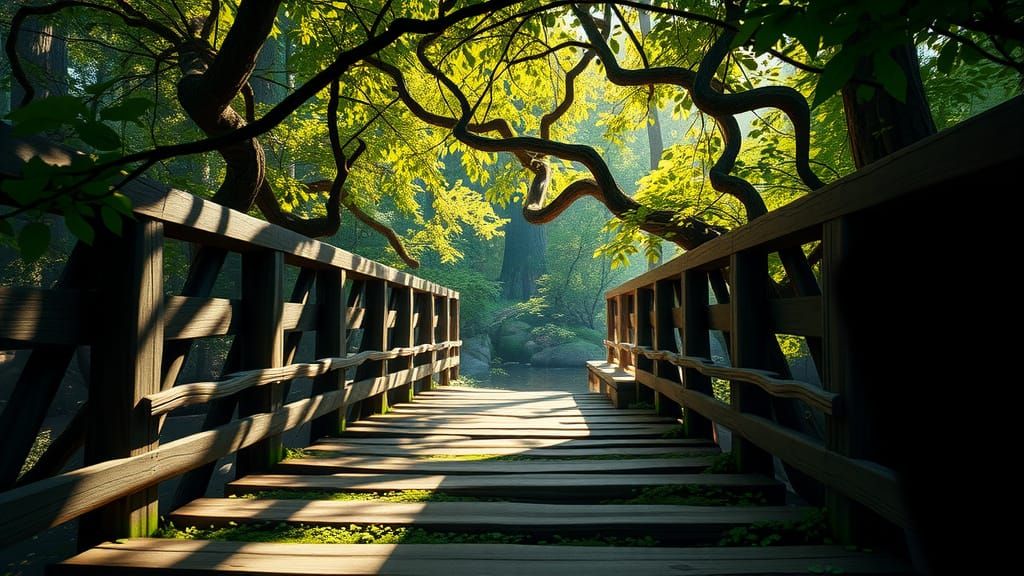 Mystical Riverbank Oasis in Weathered Wood and Shading