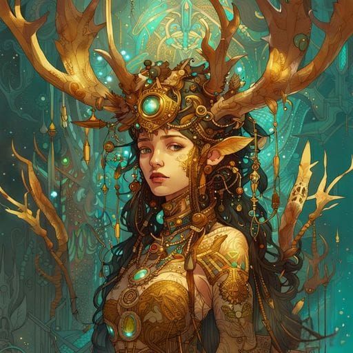 Steampunk Antler Queen in Detailed Steampunk Style