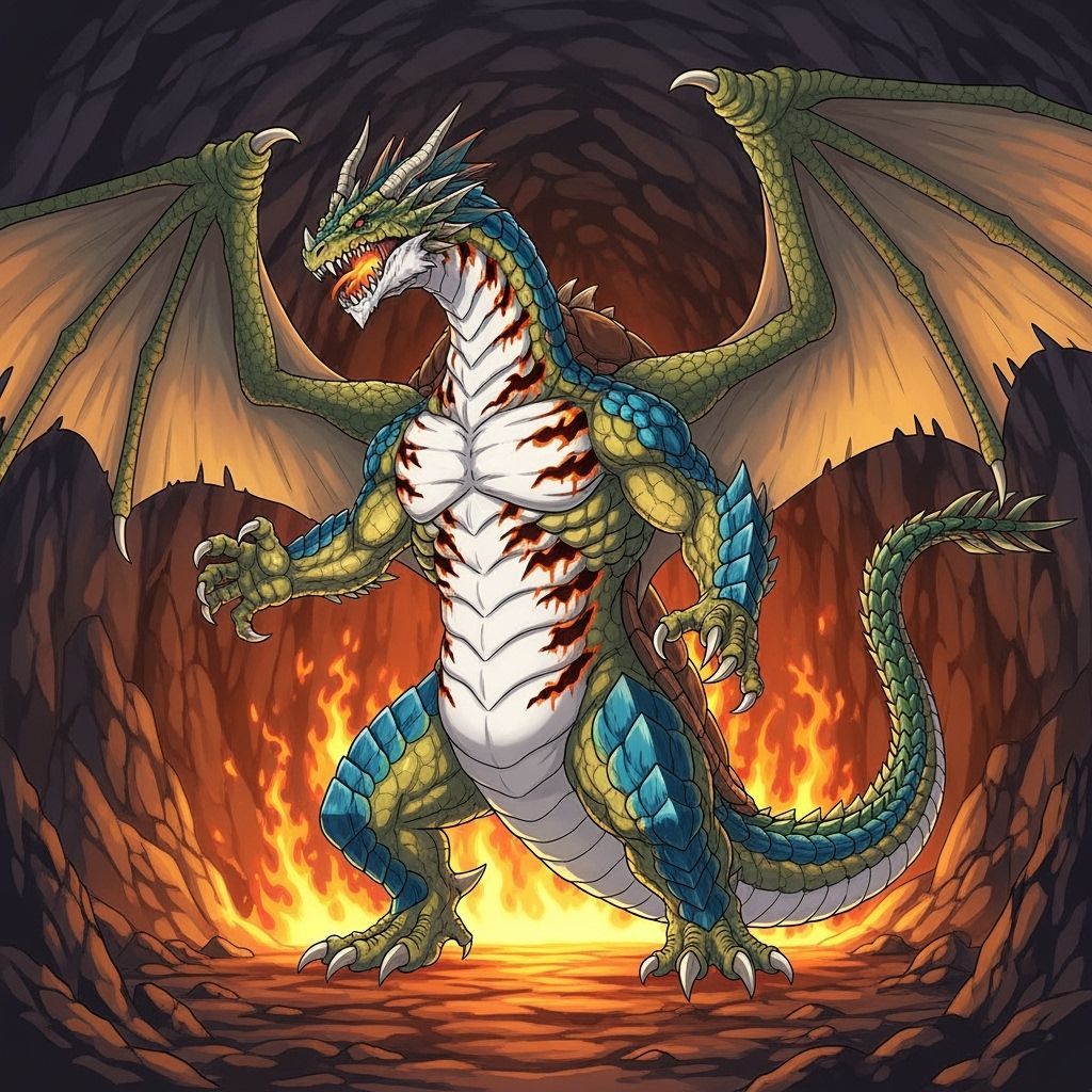 Monstrous Dragon Guarding Hoard in Volcanic Cave