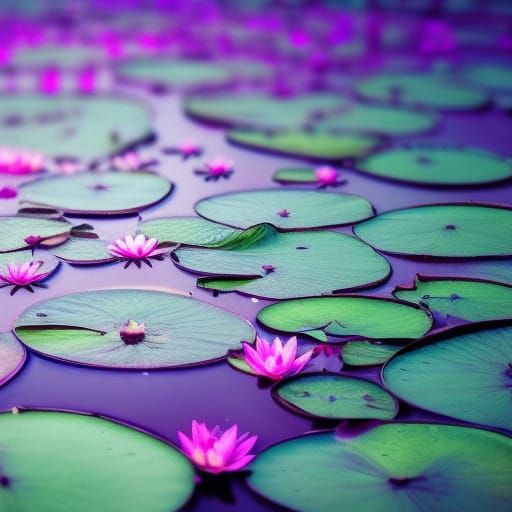 Luminous Water Lilies Under a Starry Night