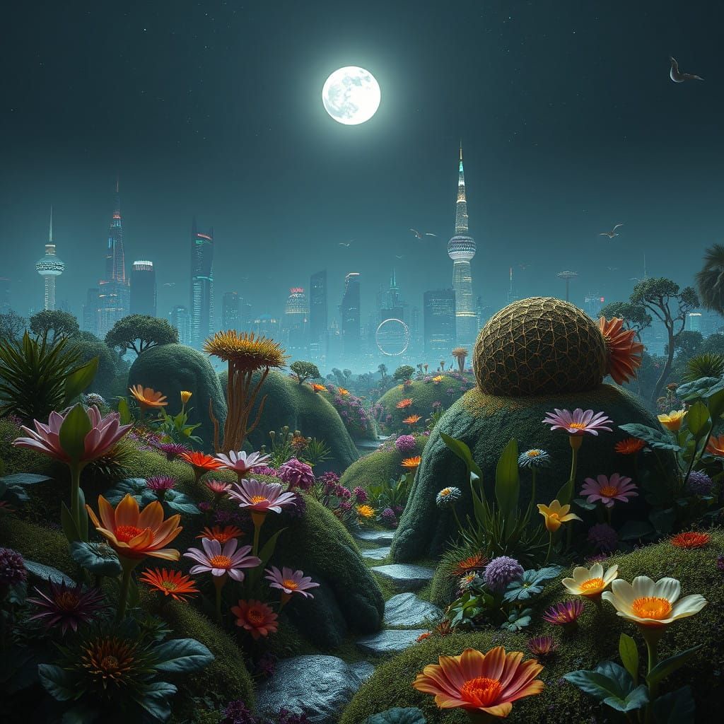 " Un jardín utópico de ciencia ficción lleno de plantas y flores genéticamente modificadas para expresar el surrealismo ...