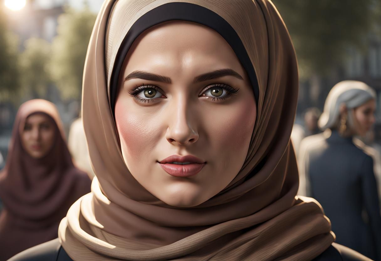 German Girl with Hijab in Modern City