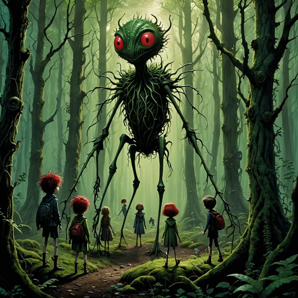 Children Discover a Strange Creature: Tim Burton Fantasy