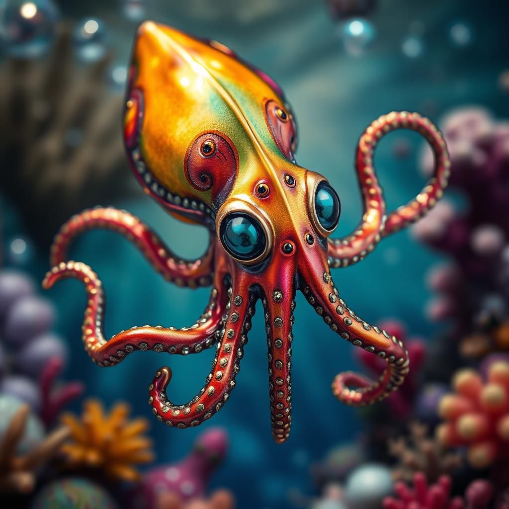 Enamel Squid in Underwater Fantasy World