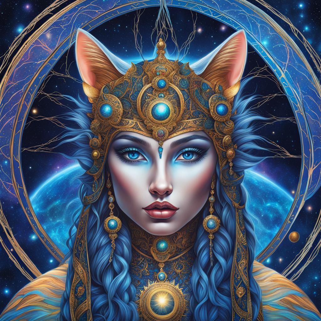 Cat Goddess Hybrid in Astral Illustration Style