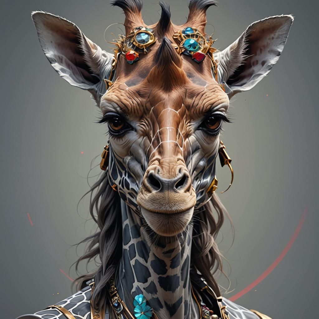 Noghri-Wookiee-Giraffe Hybrid Portrait, Detailed Digital Art