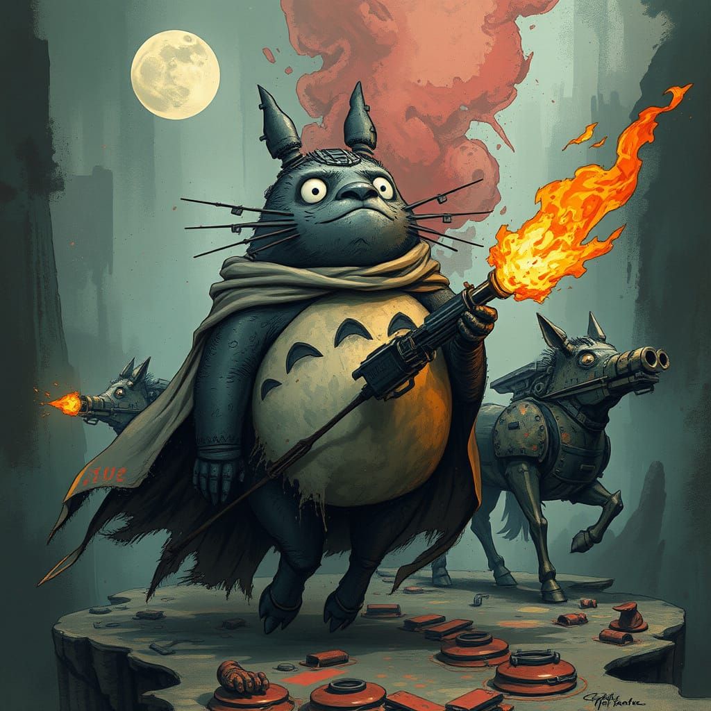 Totoro Attacks Flamethrower Ponies in Dream Realm