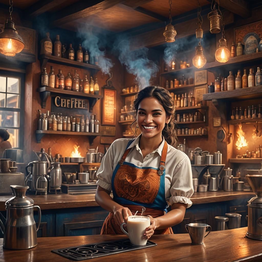Mystical Coffee Shop Barista: Fantasy Concept Art