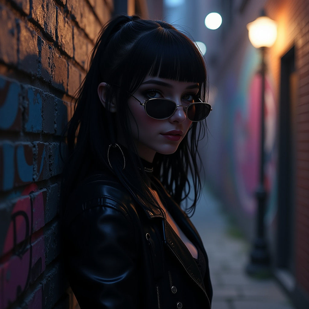 Goth Girl in Sunglasses: Urban Night Scene