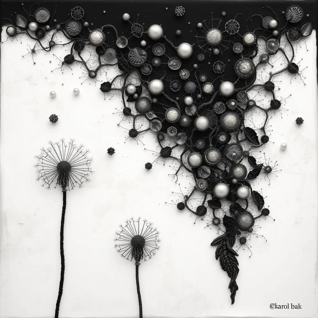 Abstract Dandelion Composition in Watercolor Style