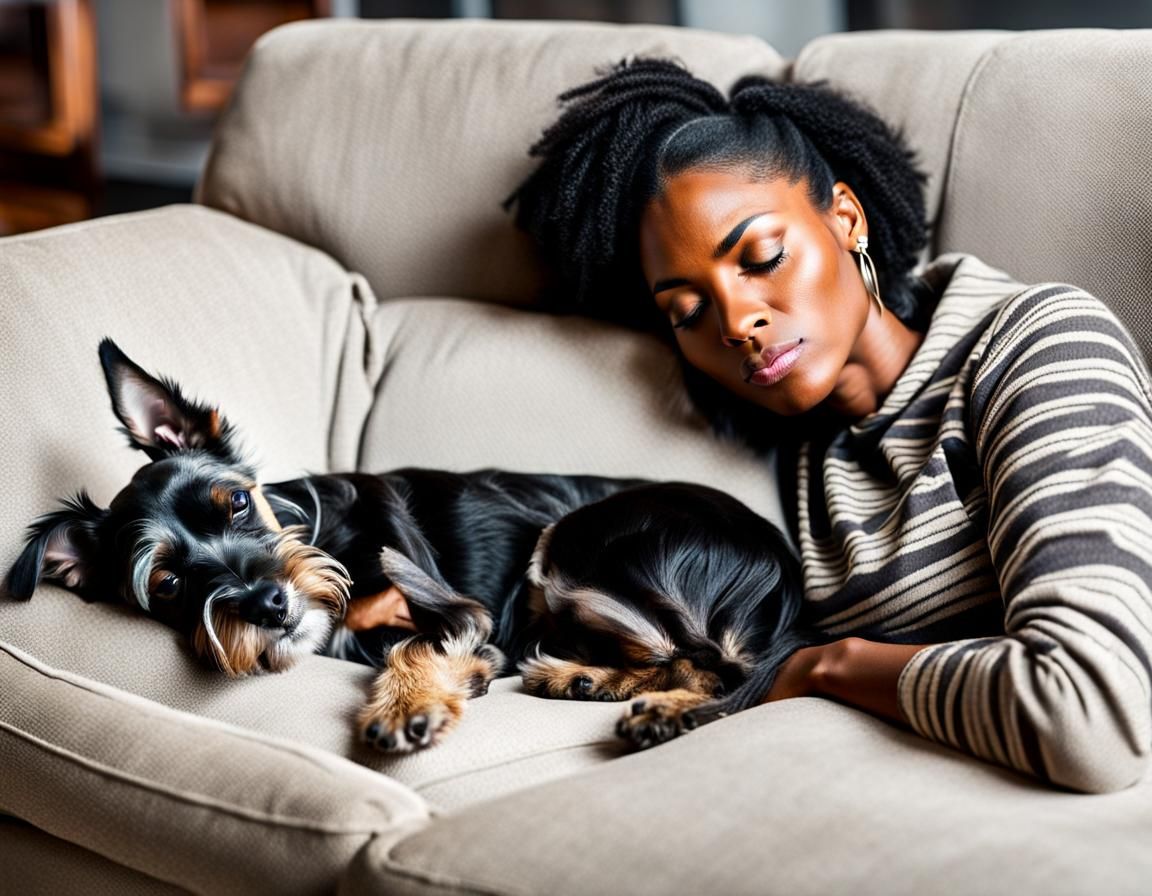 Woman Sleeping with Dog on Couch