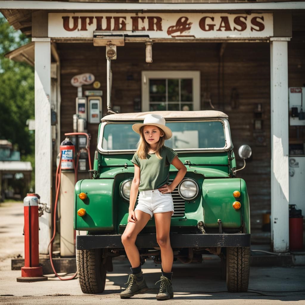 Girl Filling Gas in Landrover Car: Editorial Photography