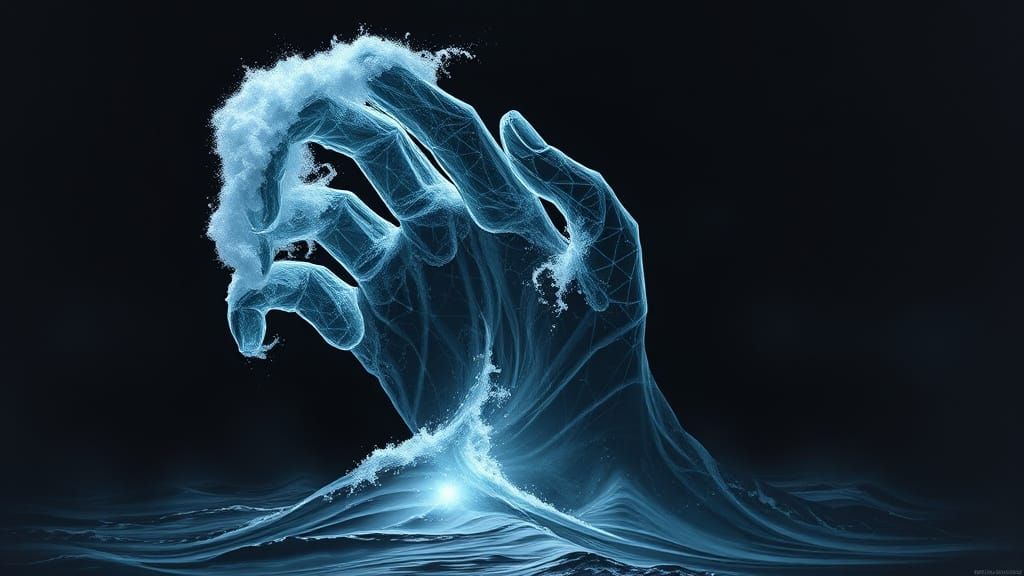 Giant Foam Hand Wave in Black Ocean, Fractal Glass Textures