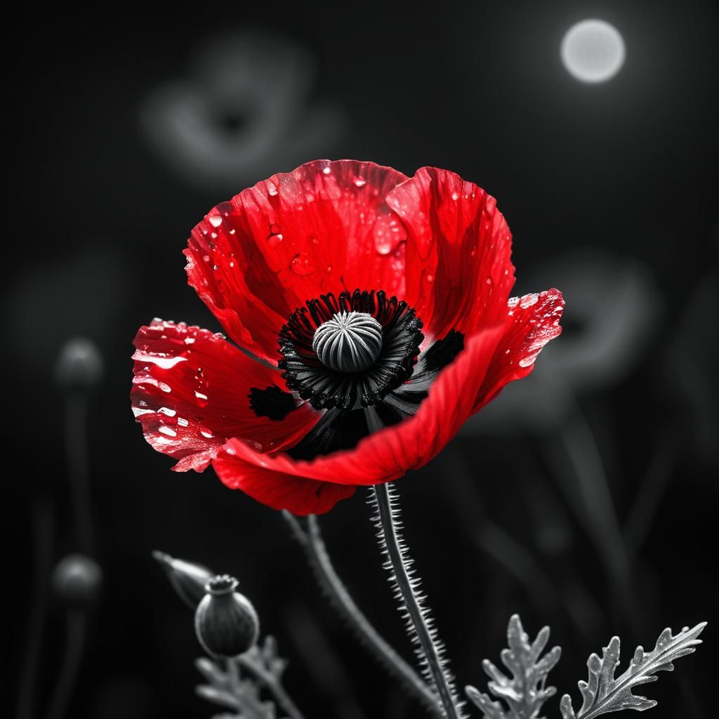 Red Poppy with Selective Color, High Resolution Photo