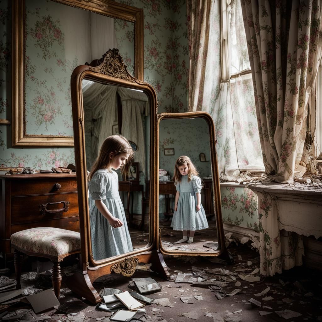 Victorian Mirror Reflects a Young Girl