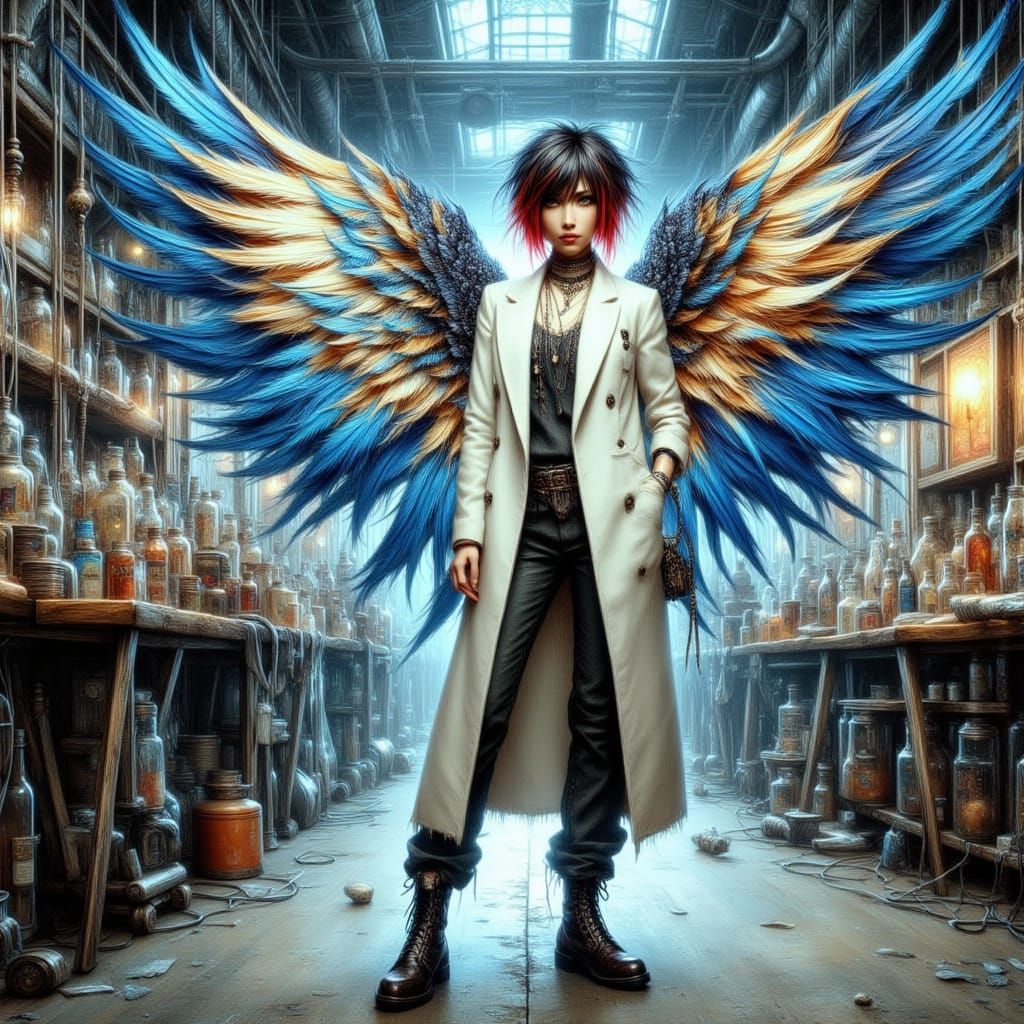 Winged Scientist in Lab, Visual Kei Digital Art