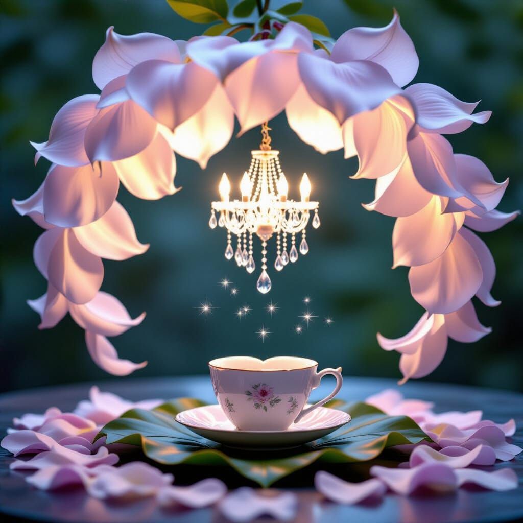 Enchanted Flower with Ladybug Sipping Tea