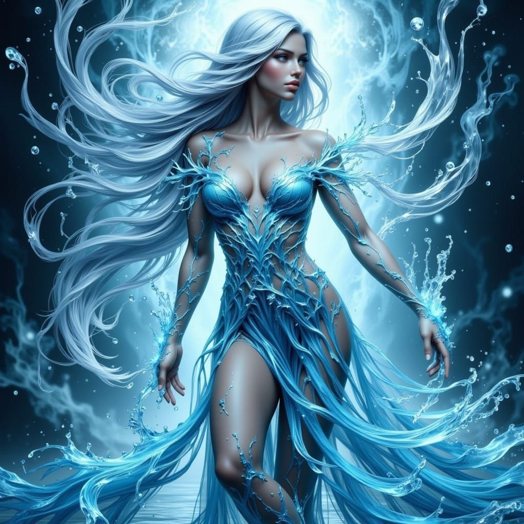 Aquatic Woman Emerges as Water Spirit in 3D Anime Style