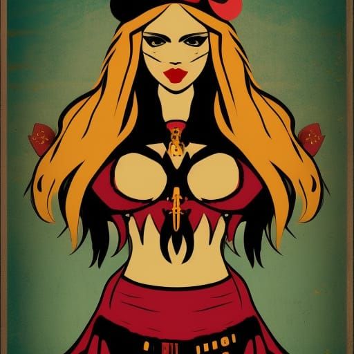 Female Pirate Vampire in Geometric Pop Art