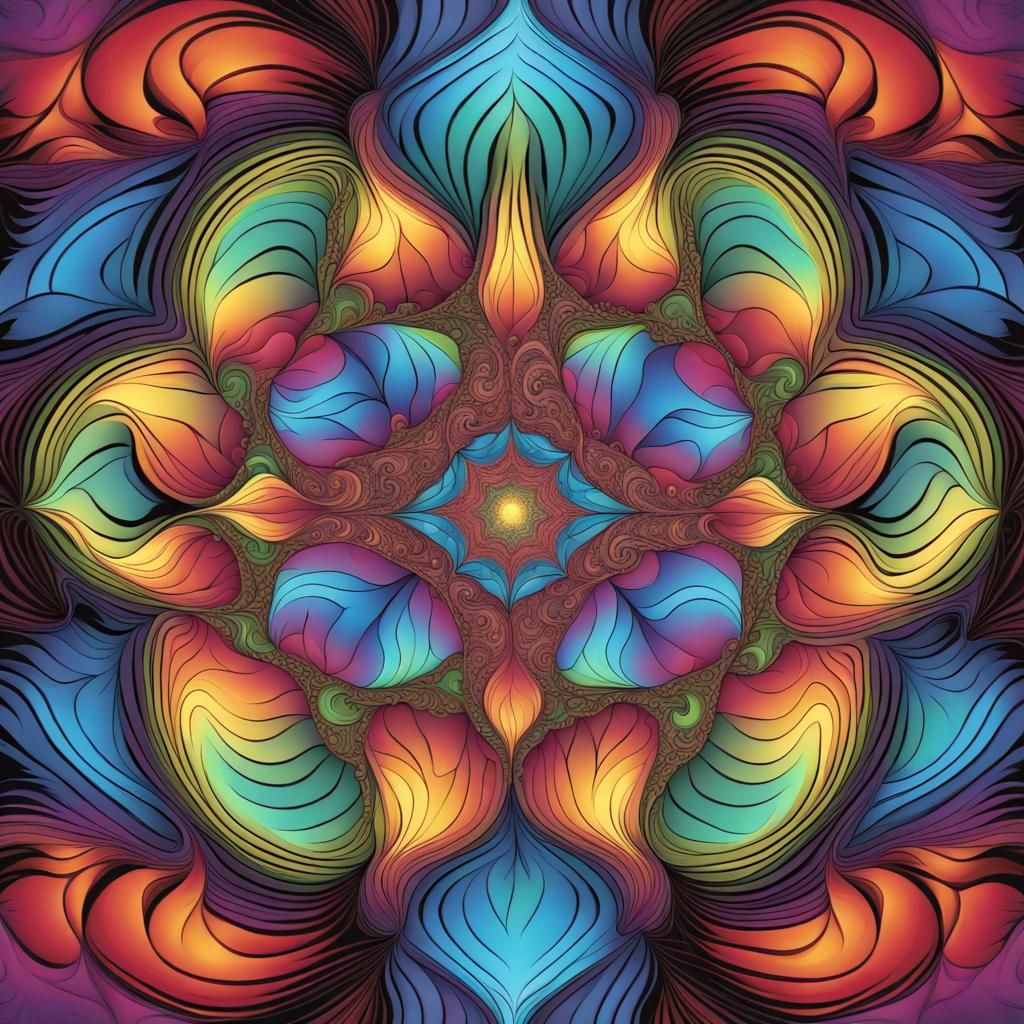 Psychedelic Fractal Mandala with 3D Shading