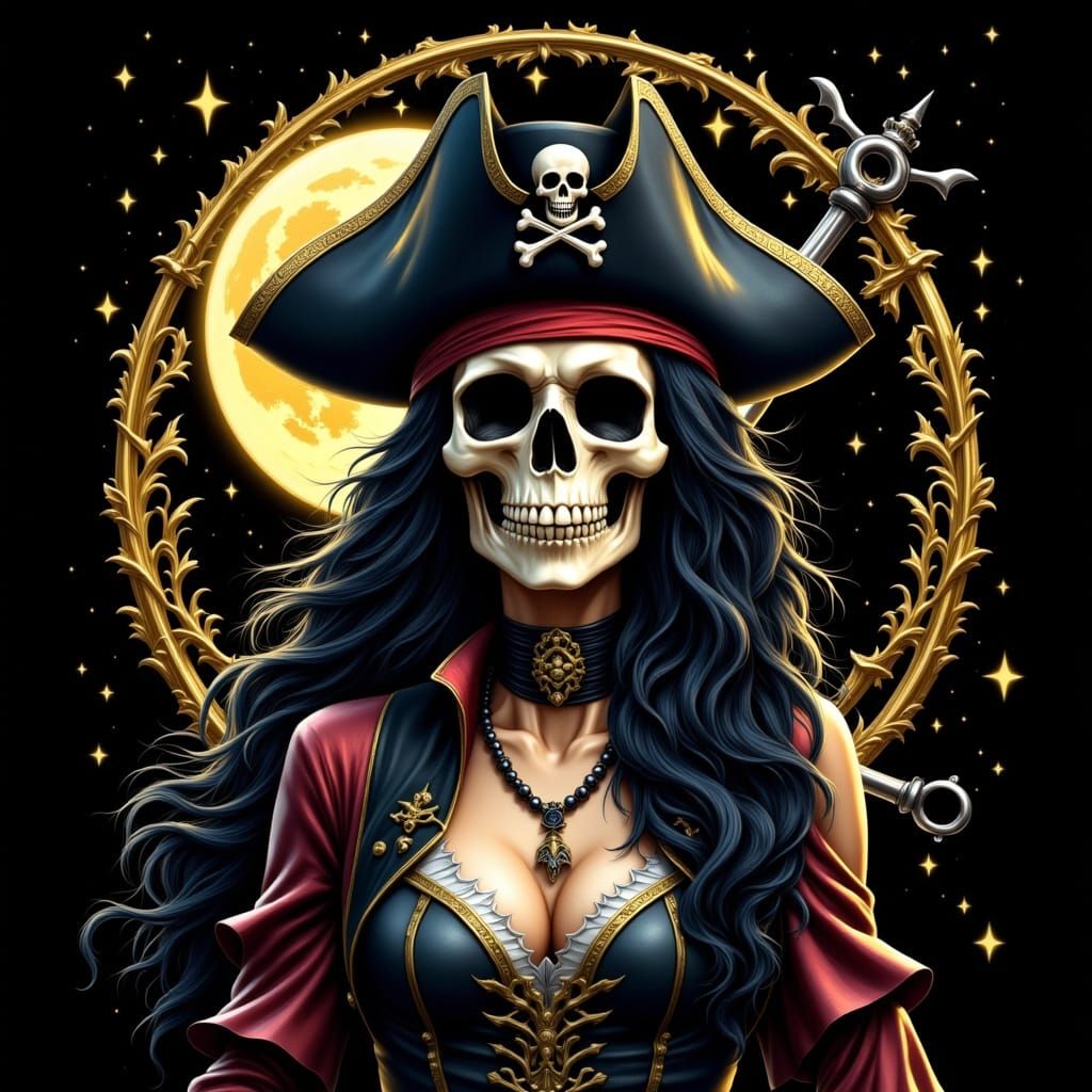 Mystical Pirate Skull Portrait in Celestial Art Style