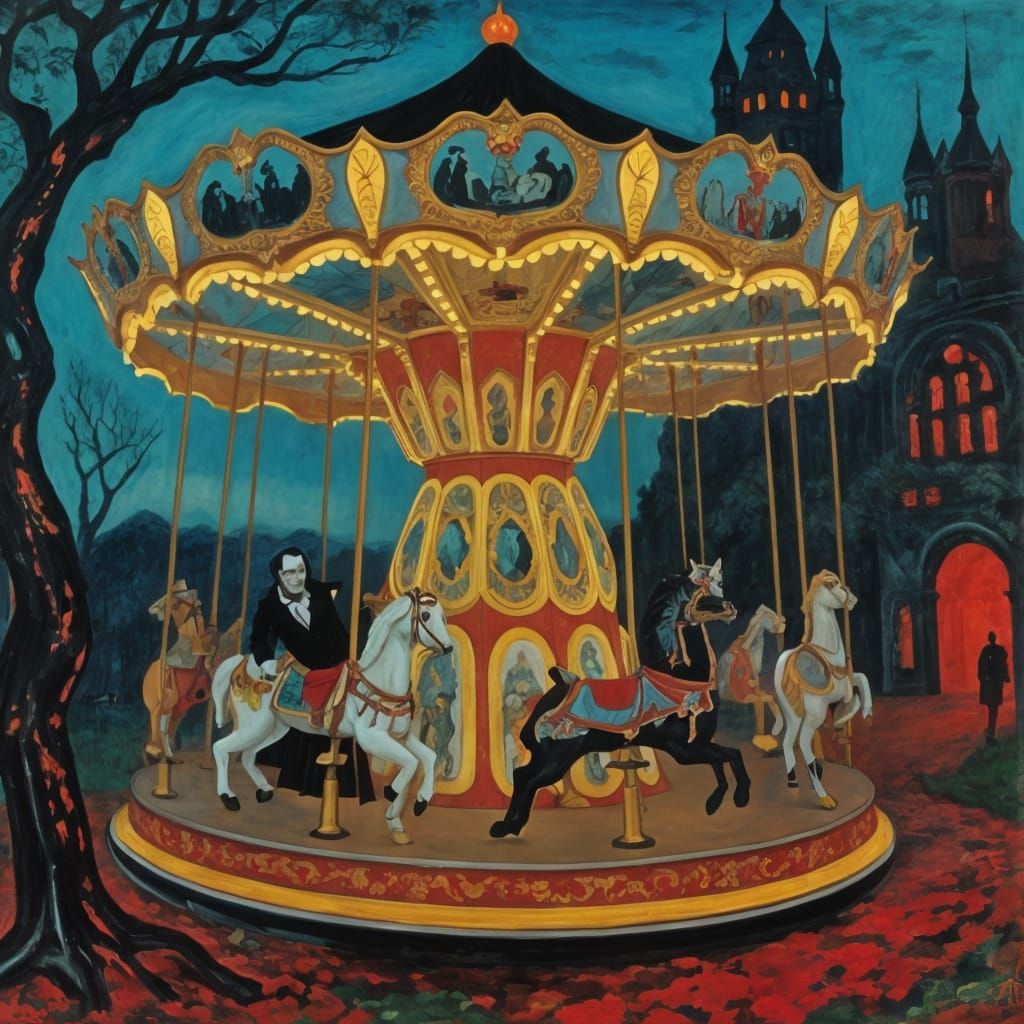 Vampire's Ethereal Carousel Illuminated by Moonlight