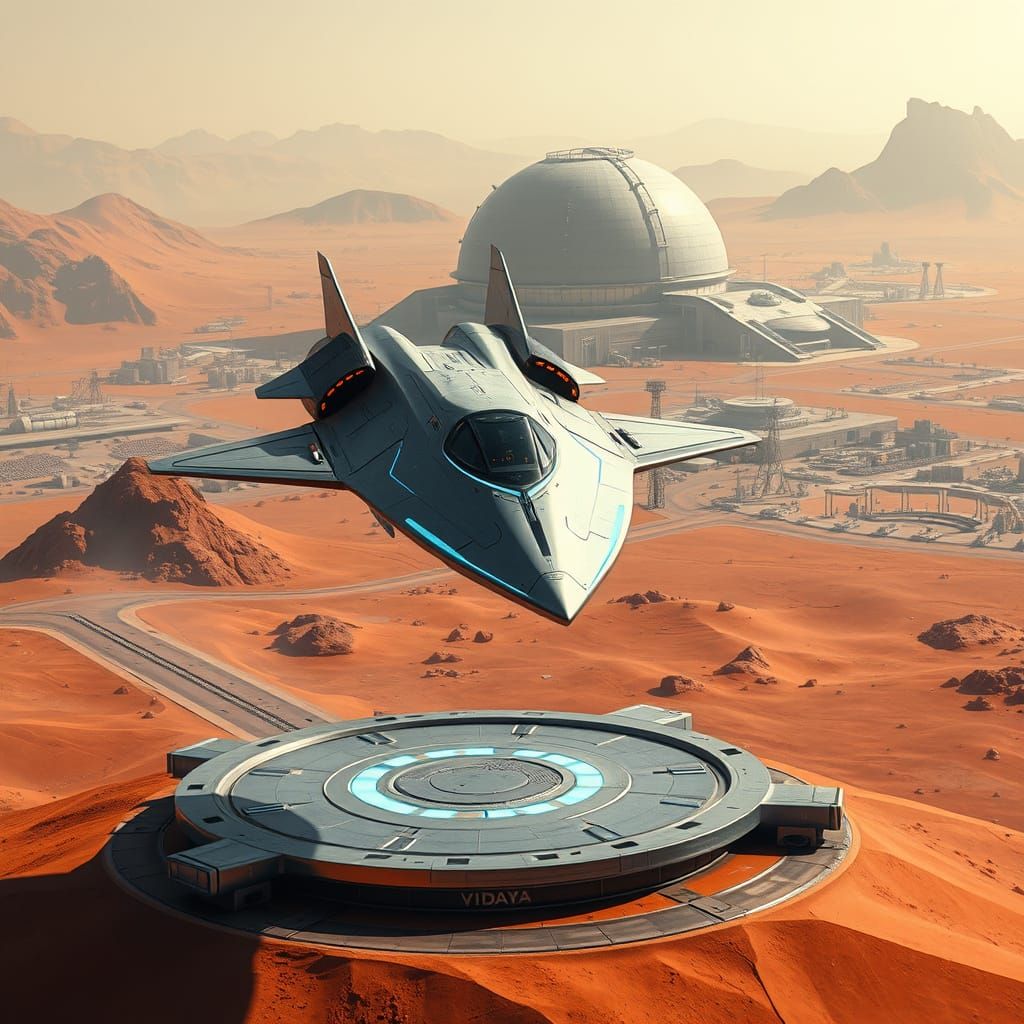 Sleek Mars Shuttle Lands in Futuristic Spaceport