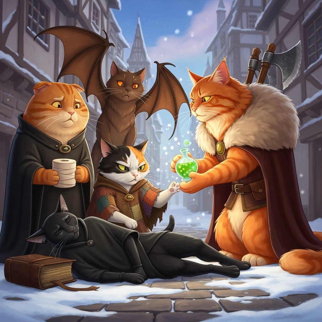 Medieval Cats in Winter Square: A Pixar-Style Illustration