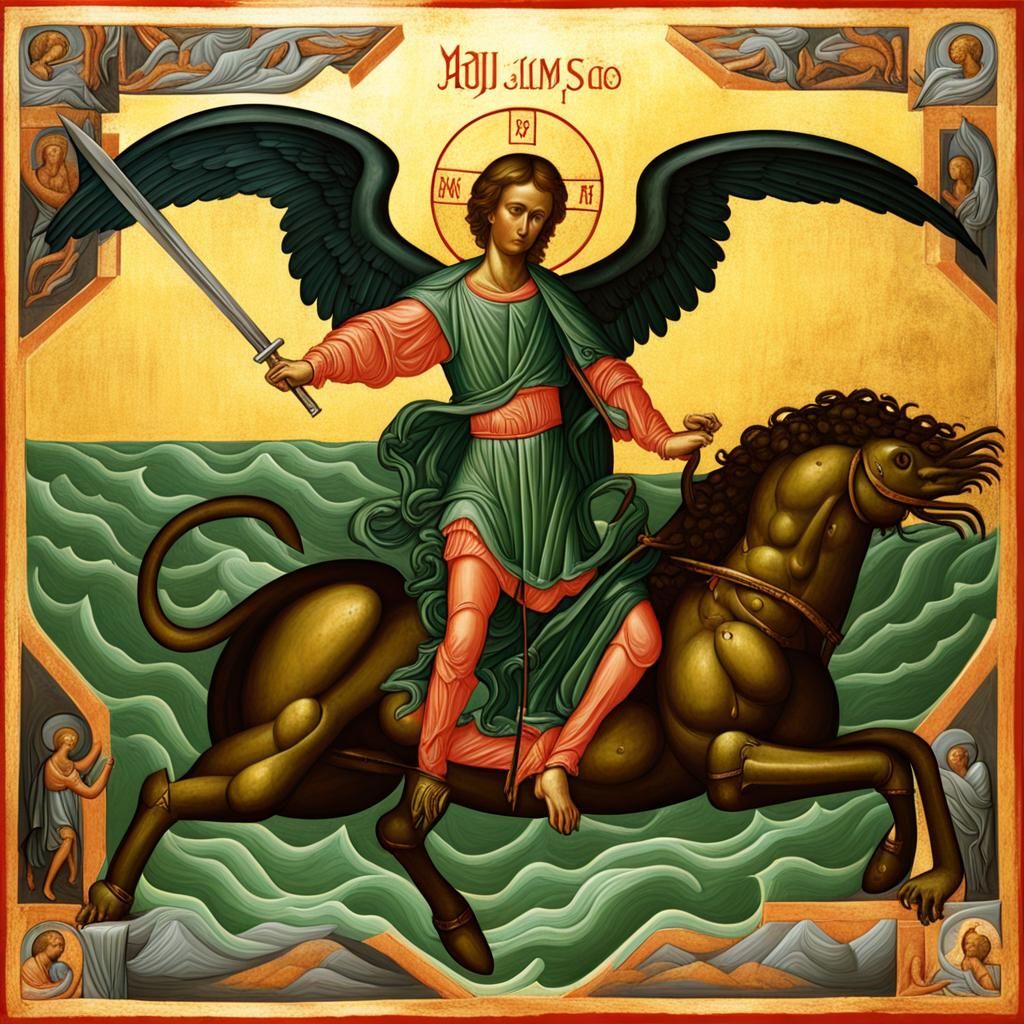 St. Michael Slaying Cthulhu in Icon Style