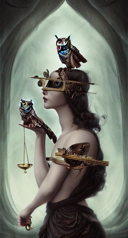Justice Allegory: Woman with Owl in Detailed Matte Painting