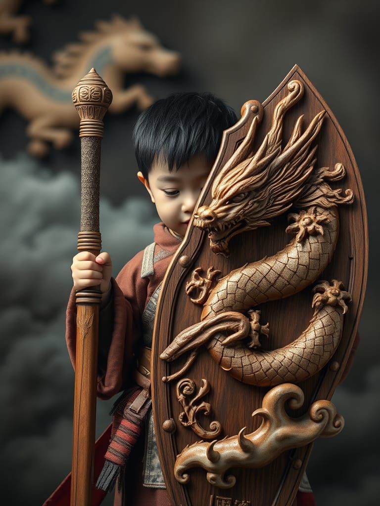 Ancient Warrior's Omen in Intricate Wood Carving