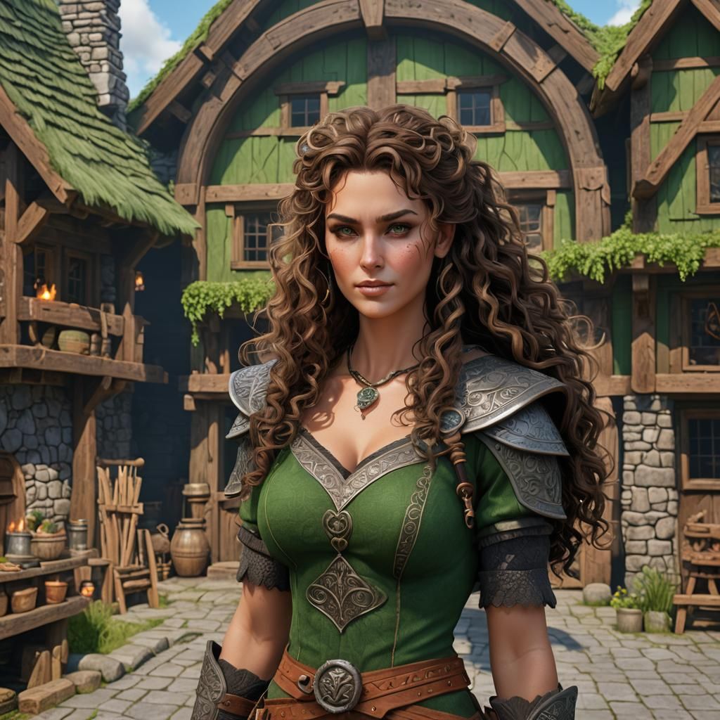 Viking Huntress with Brunette Hair in 3D