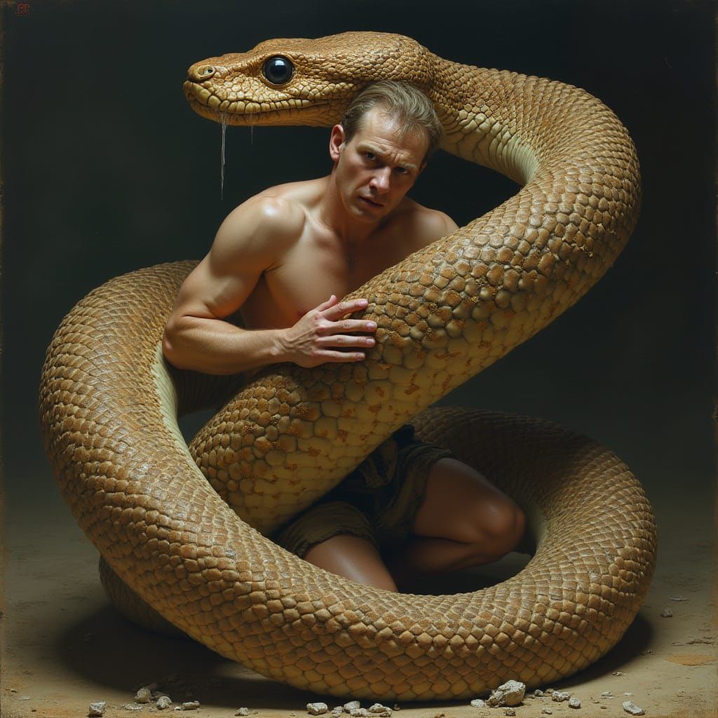 Human Trapped in Cobra's Constricting Embrace