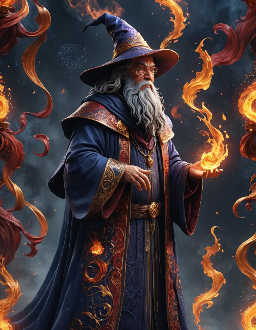 Wizard in Profile with Magical Energy, 3D Render