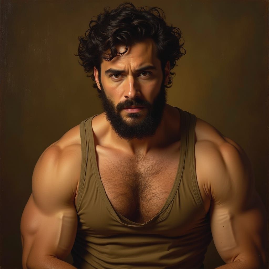 Renaissance-Inspired Portrait of a Strong, Hairy Man