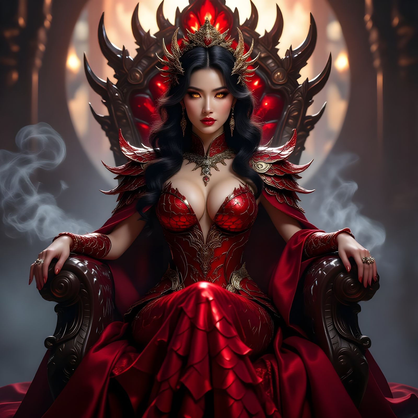 Fantasy Dragon Empress on Crystal Throne in Regal Portrait
