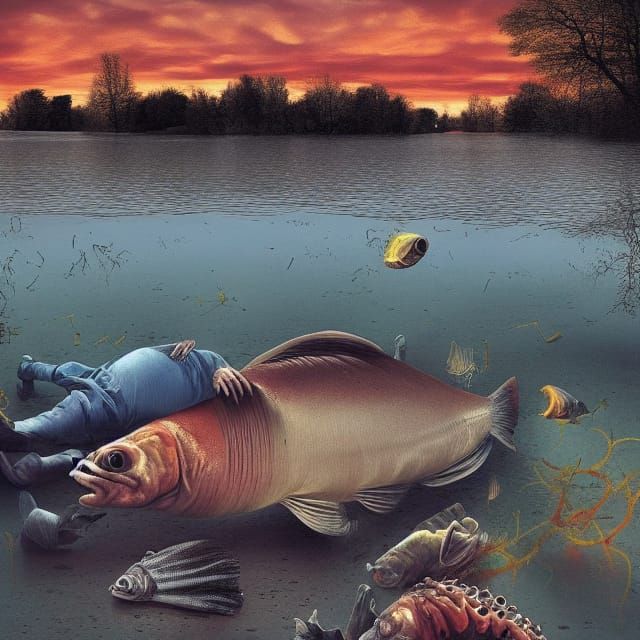 Surreal Horror: Lake Pollution and Dead Fish