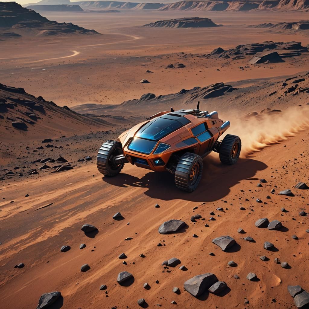 Futuristic Space Vehicle on Barren Mars Landscape