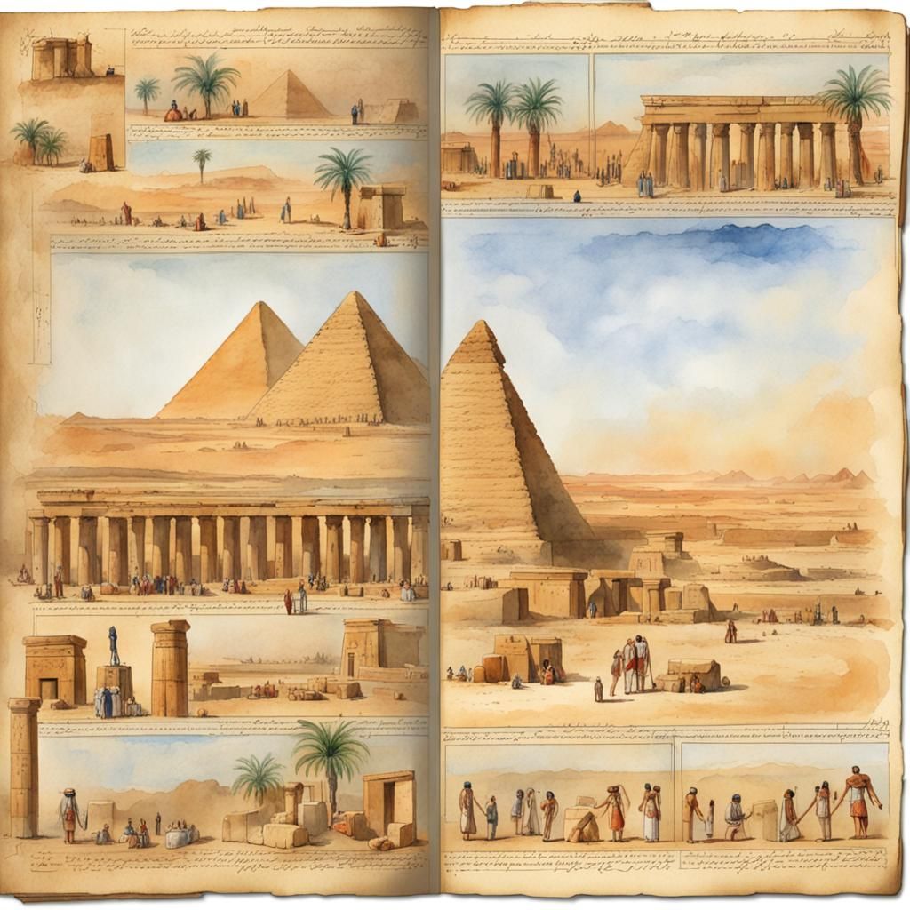 Egyptian Pharaoh in Ancient Temple, Watercolor Style