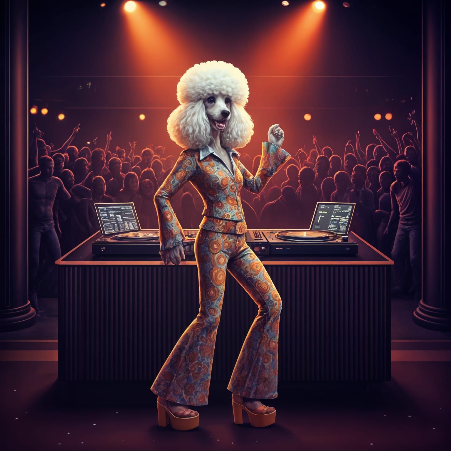 Fluffy Poodle Disco Queen in Retro Chic Style