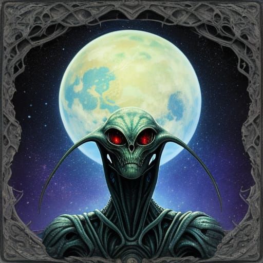 Surreal Alien Landscape with Cosmic Sky