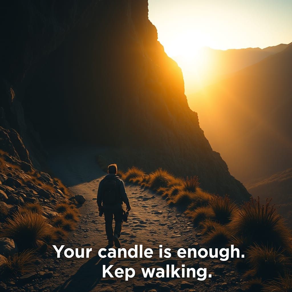 Traveler on Sunlit Trail, Extinguished Candle