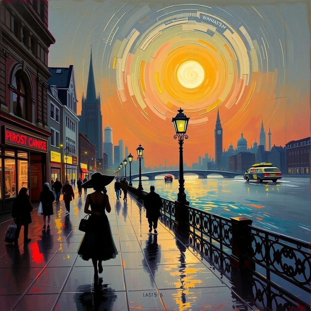 Pink Lady in Gown at Sunset