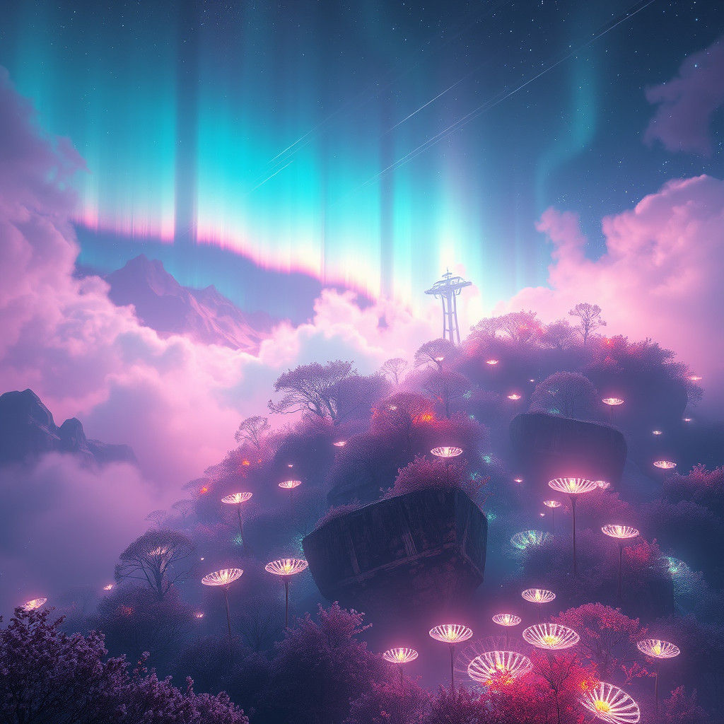 Ethereal Realm with Aurora Borealis in Dreamlike Atmosphere