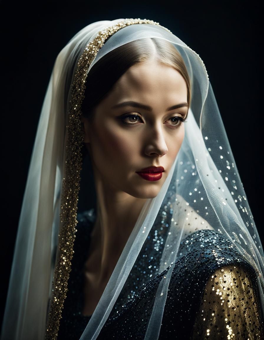 Mysterious Lady with Veil in Classic Style