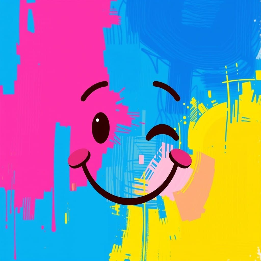 Joyful Emoticon in Vibrant Digital Art Style