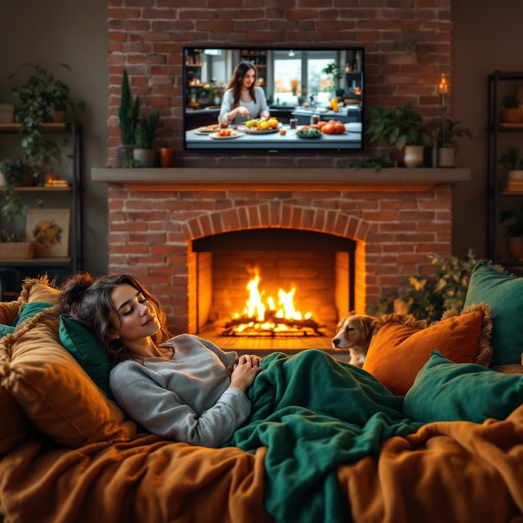 Cozy Fireplace Scene in Matte Painting Style