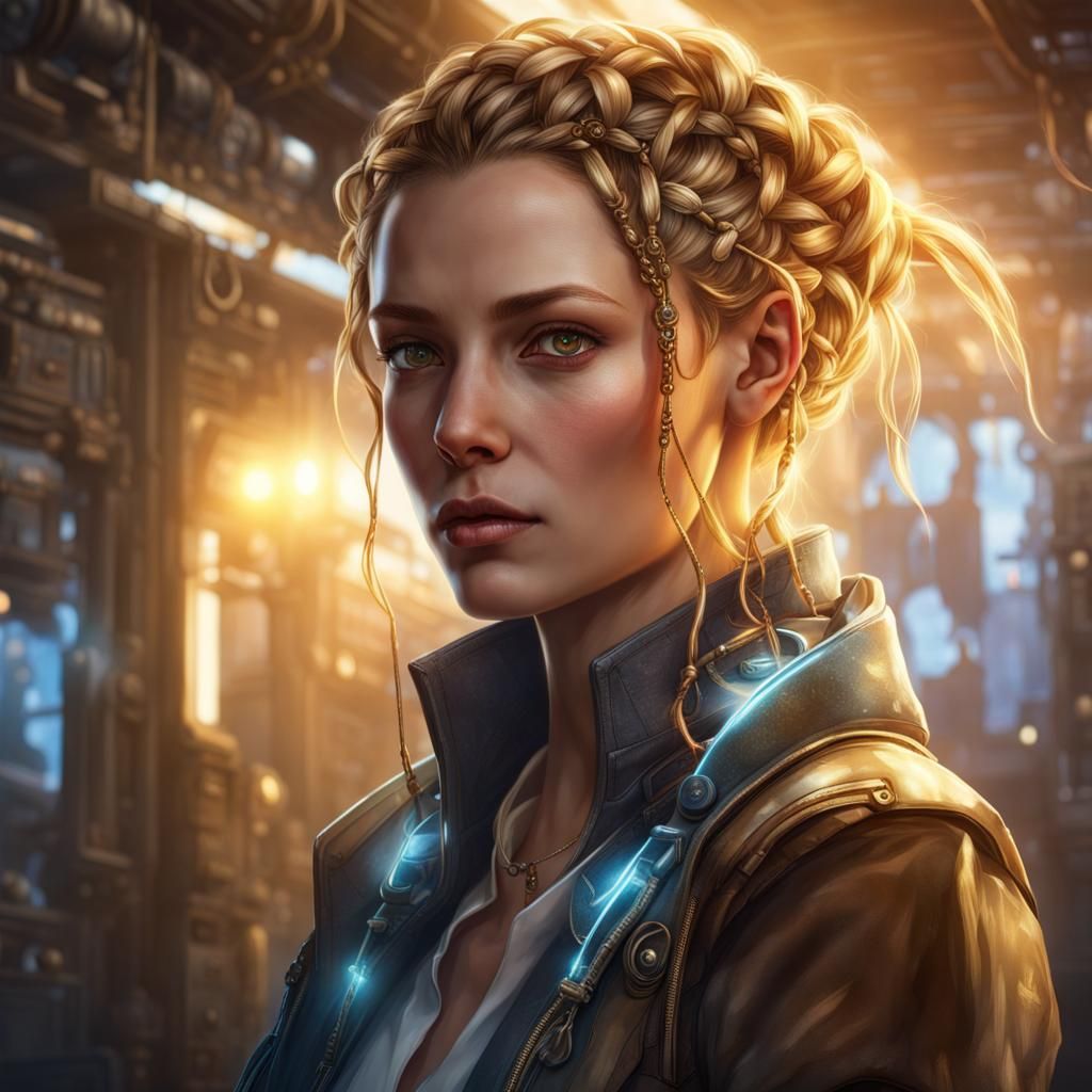 Cyberpunk Netrunner with Neural Interface and Golden Light