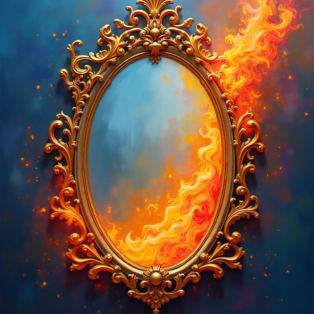 Flaming Mirror in Impressionist Style