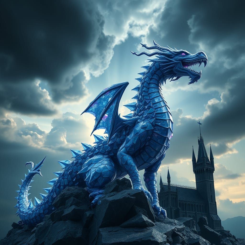 Crystal Dragon Guards Futuristic Black Castle